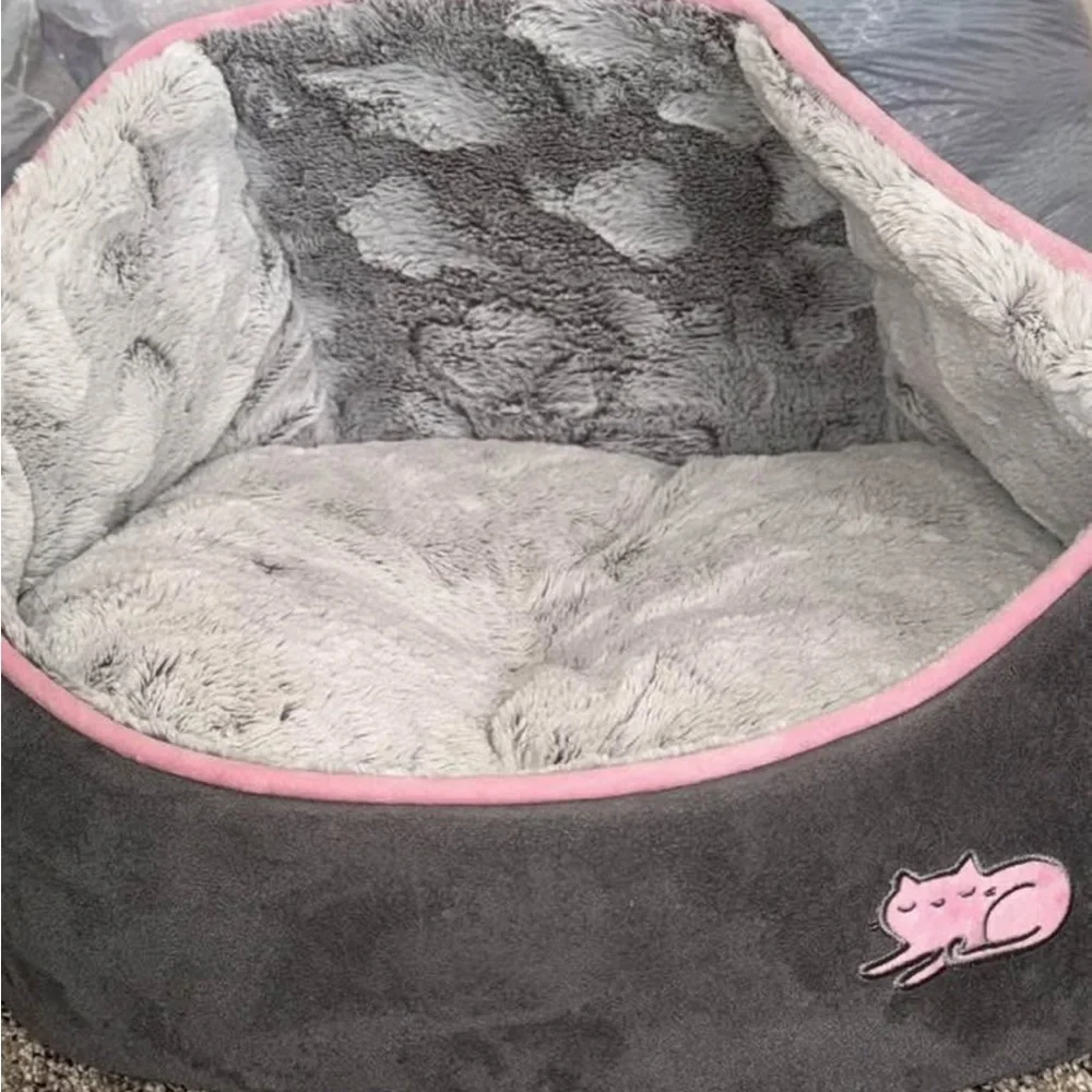 Cozy Gray and Pink Cat Bed